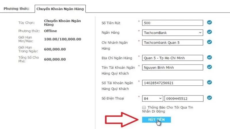 Hướng dẫn r&uacute;t tiền si&ecirc;u tốc tại trang game Hi88